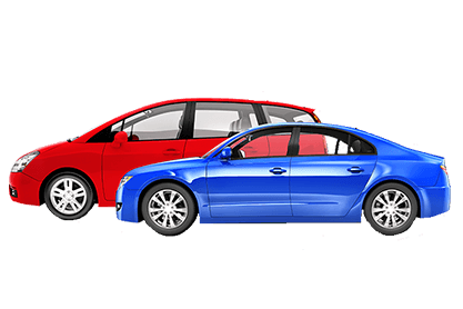 Ein rotes und ein blaues Auto