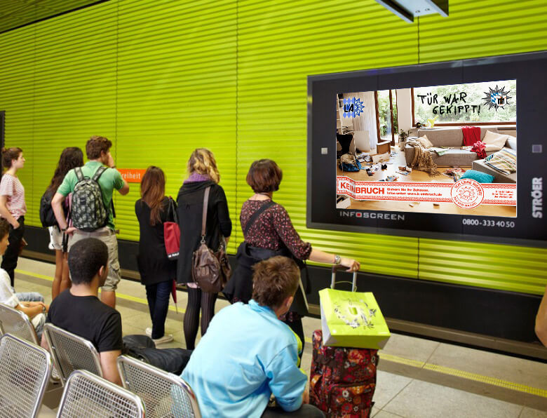 Infoscreen-Spots in U-Bahn-Stationen, Bussen und U-Bahnen zur Kampagne K-EINBRUCH in Bayern, 2012