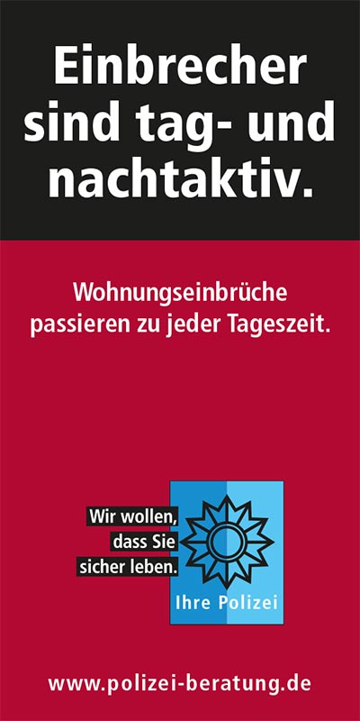 Anzeigenvorlage: "Einbrecher sind tag- und nachtaktiv", hochkant, Farbe