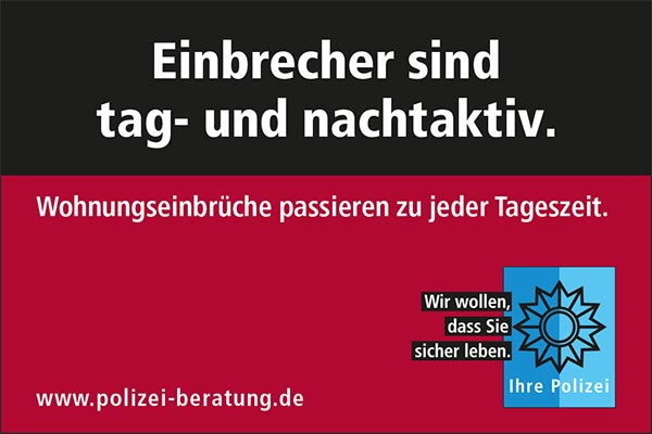 Anzeigenvorlage: "Einbrecher sind tag- und nachtaktiv", Querformat, Farbe