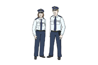 Eine Polizei-Frau und ein Polizei-Mann