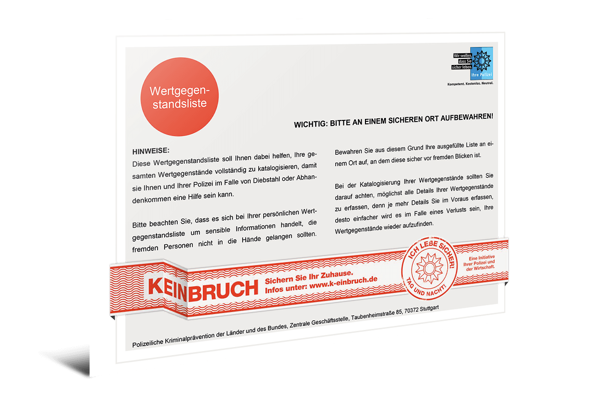 Produktbild "Wertgegenstandsliste" Produktbild "Wertgegenstandsliste"